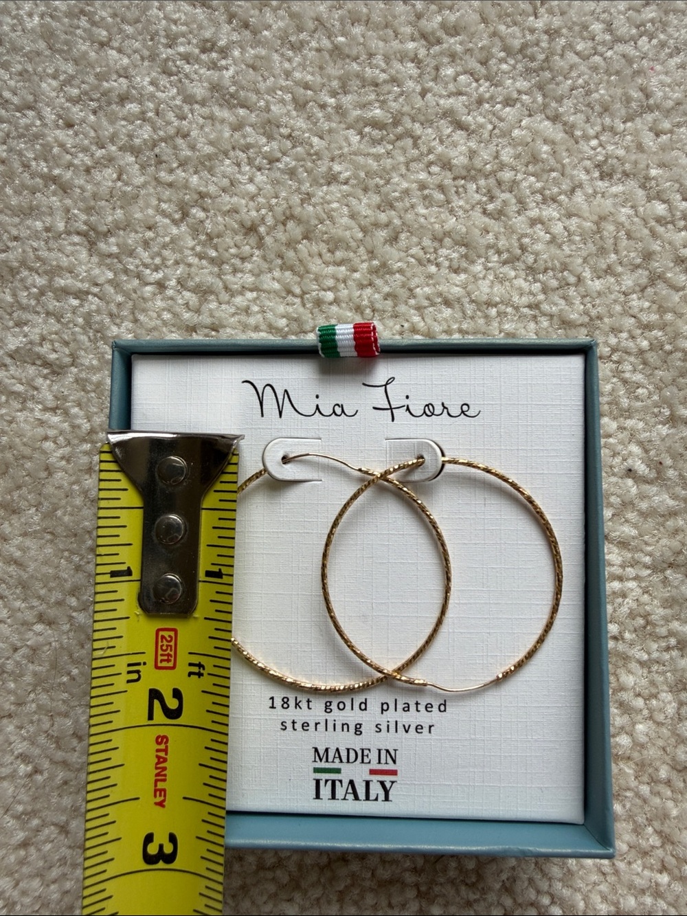 NWT Mia Fiore 18kt Gold-Plated Sterling Silver 925 Hoop Earrings - Picture 3 of 3